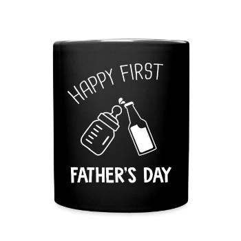 premier cadeau fête de père bébé papa bière - Mug uni - noir - Devant