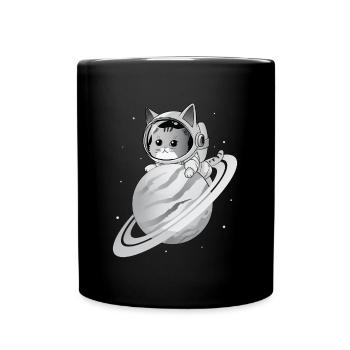 Space Cat with Planet - Full Colour Mug - black - Front