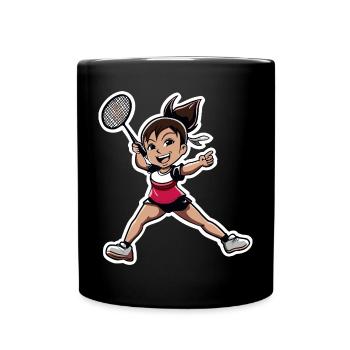Badmintonspielerin Zeichentrick - Tasse einfarbig - Schwarz - Vorne