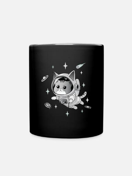 Astronautti kissa - Ensfarvet krus - sort