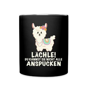 Lama lustiger Spruch Lächeln - Tasse einfarbig - Schwarz - Vorne