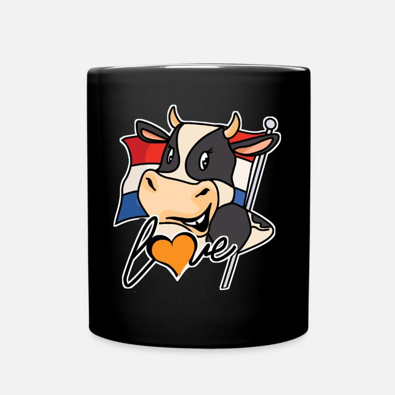 Cow with flag and heart design - Full Colour Mug - black