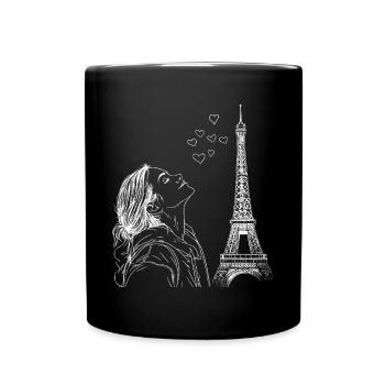 Paris Tour Eiffel France Femme Coeurs Line Art - Mug uni - noir - Devant