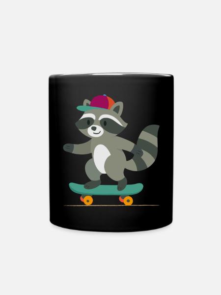 Skateboard-Waschbär mit Basecap - Tasse einfarbig - Schwarz