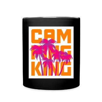 Camping King Palmen Urlaub Camper König Chef - Tasse einfarbig - Schwarz - Vorne