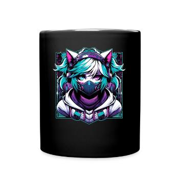 Headphone Mask Catgirl Retro - Full Colour Mug - black - Front