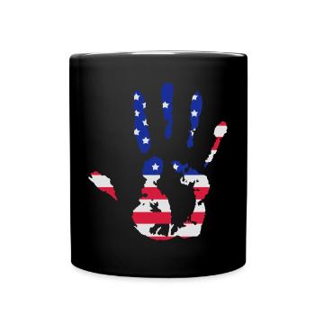 Empreinte de la main aux couleurs du drapeau américain - Mug uni - noir - Devant