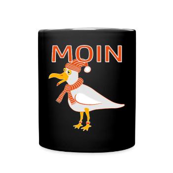 Funny seagull with cap - Full Colour Mug - black - Front