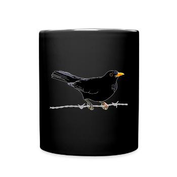 Blackbird on barbed wire - Full Colour Mug - black - Front