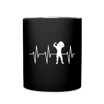 Strongman Heartbeat Symbol Strong Weight Training Logo - Full Colour Mug - black - Front