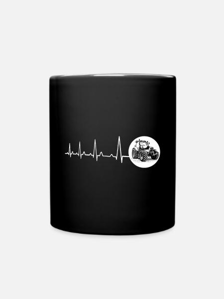 Herzschlag mit Kreis Traktor weiss - Tasse einfarbig - Schwarz