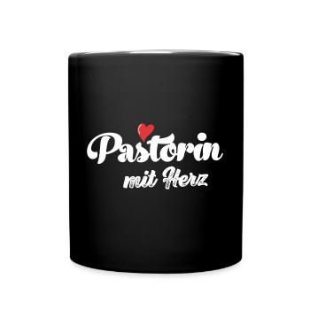 Pastorin mit Herz Pfarrerin Pastor Geschenk Kirche - Tasse einfarbig - Schwarz - Vorne