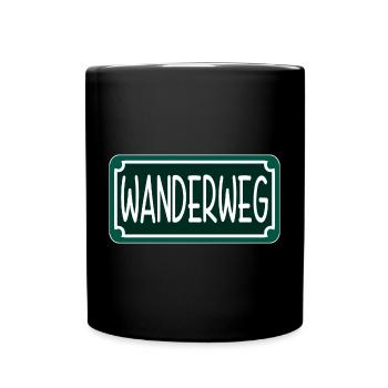 Wanderweg - Wandern Sprüche - Straßenschild - Tasse einfarbig - Schwarz - Vorne