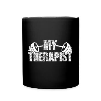 My Therapist Langhantel Bodybuilder Spruch - Tasse einfarbig - Schwarz - Vorne