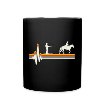 Horse Skijoring Skiing Winter Sport Heartbeat - Full Colour Mug - black - Front