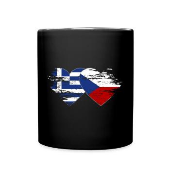 Griechenland Tschechien Flagge used Herz - Tasse einfarbig - Schwarz - Vorne