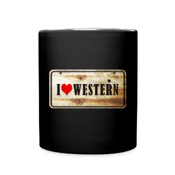 Panneau vintage « I love western » - Mug uni - noir - Devant
