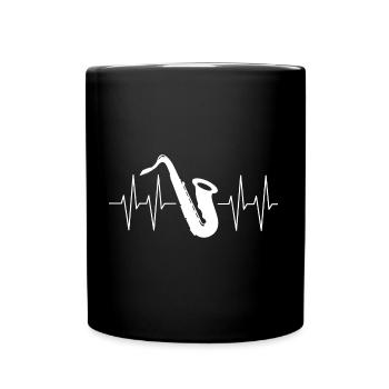 Ich spiele Saxofon Herzschlag mit Saxofon - Tasse einfarbig - Schwarz - Vorne