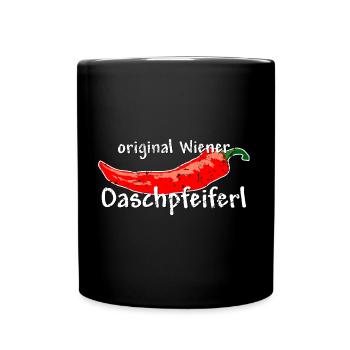 Original Wiener Oaschpfeiferl - Pfefferoni - Tasse einfarbig - Schwarz - Vorne