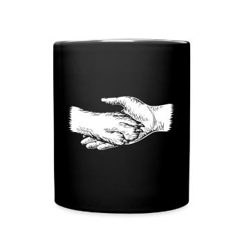 Chien et maître - Silhouette de main et de patte - Mug uni - noir - Devant