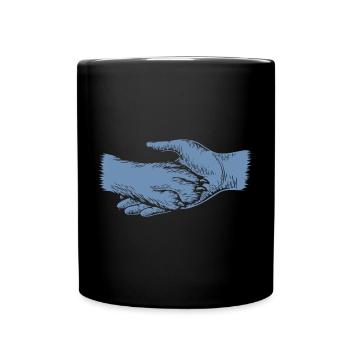 Chien et maître - Silhouette de main et de patte - Mug uni - noir - Devant