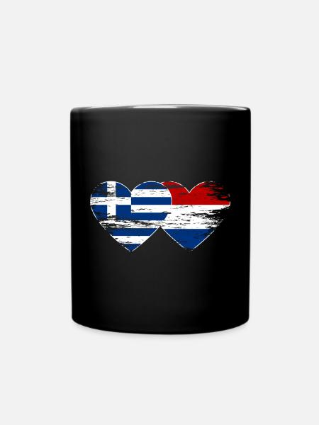 Greece Holland flag heart used - Full Colour Mug - black