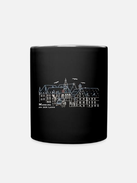 Marburg an der Lahn, Schloss, Hessen, Zeichnung - Tasse einfarbig - Schwarz