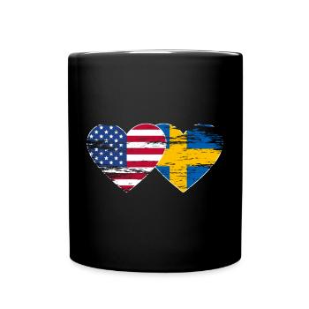 USA Schweden Flagge Herz used - Tasse einfarbig - Schwarz - Vorne