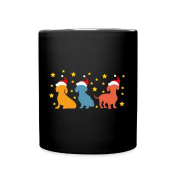 Teckel comme Père Noël Père Noël avec casquette rouge - Mug uni - noir - Devant