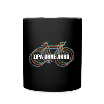 Opa und Oma biken ohne Akku ohne Motor - Tasse einfarbig - Schwarz - Vorne
