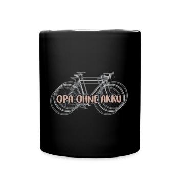 Opa und Oma biken ohne Akku ohne Motor - Tasse einfarbig - Schwarz - Vorne