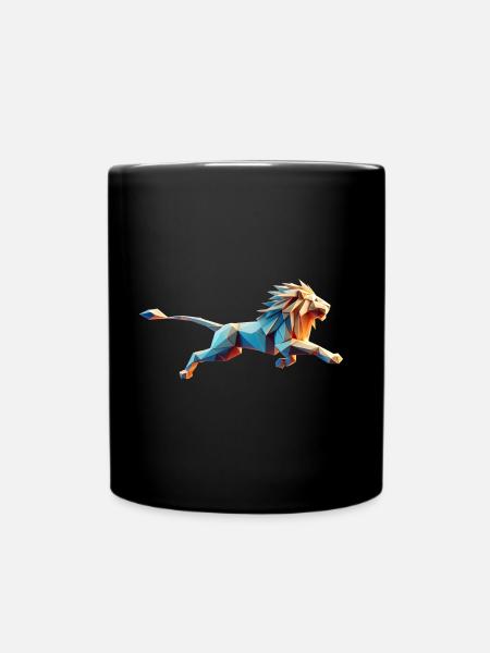lion qui court origami géométrique 3d - Mug uni - noir