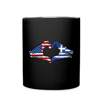 USA Griechenland Flagge Hände Herzform used - Tasse einfarbig - Schwarz - Vorne