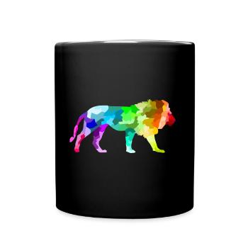 Bunter Regenbogen Löwe Polygon Tiere - Tasse einfarbig - Schwarz - Vorne