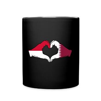 Monaco Qatar Flag Hand Heart Shape - Full Colour Mug - black - Front