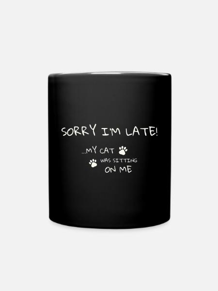 Cat Humor Tee - Sorry I’m Late - Full Colour Mug - black