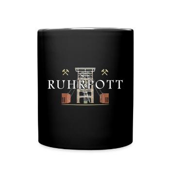 Ruhrpott, Ruhrgebiet Handzeichnung Zeche Gneisenau - Tasse einfarbig - Schwarz - Vorne