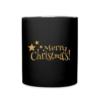Merry Christmas Schrift Frohe Weihnachten Sterne - Tasse einfarbig - Schwarz - Vorne