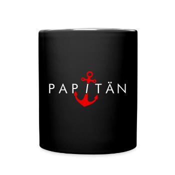 PAPITÄN - DAD - DADDY - ANKER - Geschenkidee - Tasse einfarbig - Schwarz - Vorne
