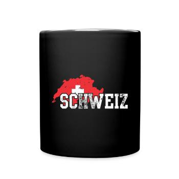 Schweiz Bold Map with White Cross - Full Colour Mug - black - Front