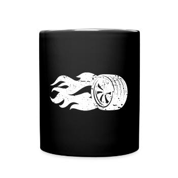 Brennender Reifen Flammen Motorsport - Tasse einfarbig - Schwarz - Vorne