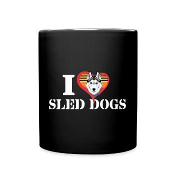 Schlittenhunde und Schlitten Fahren - Tasse einfarbig - Schwarz - Vorne