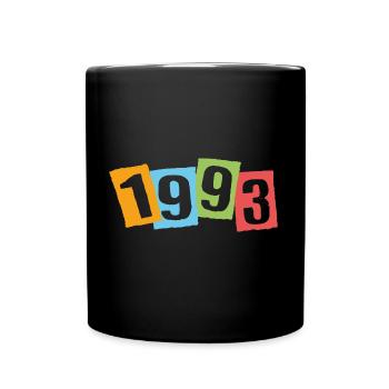 Geboren 1993 – Geburtstag mit großen bunten Zahlen - Tasse einfarbig - Schwarz - Vorne