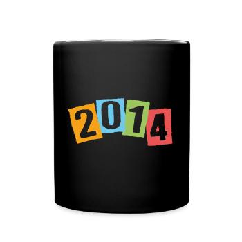 Geboren 2014 – Geburtstag mit großen bunten Zahlen - Tasse einfarbig - Schwarz - Vorne