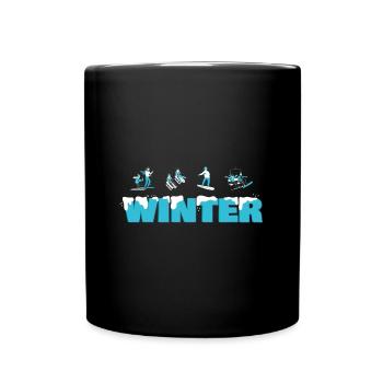 Winter Family Ski Sledges and Snowboarders - Full Colour Mug - black - Front
