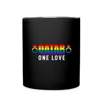 Qatar One Love Spruch Sprüche Regenbogen - Tasse einfarbig - Schwarz - Vorne