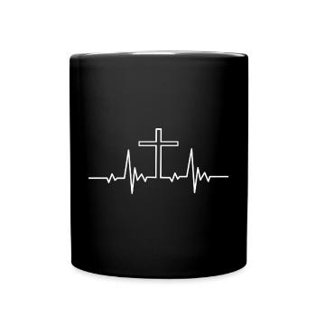 La religion chrétienne un battement de cœur avec la croix - Mug uni - noir - Devant