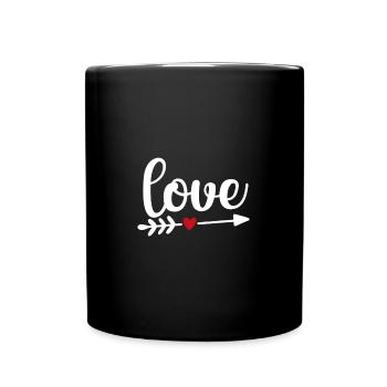 Love mit Pfeil und rotem Herz - Tasse einfarbig - Schwarz - Vorne