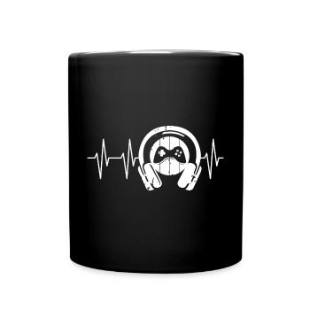 gamer headphones heartbeat gaming pulse logo icon - Full Colour Mug - black - Front