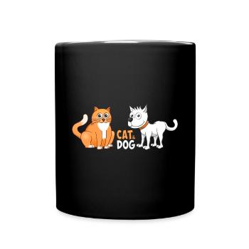 Cheerful Illustration of a cat and dog. - Full Colour Mug - black - Front